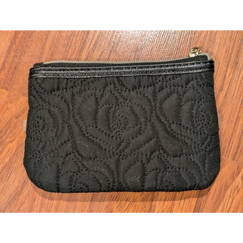 Y2K Betsey Johnson Black Quilted Floral Cosmetic Makeup Bag Pouch Gold Logo - Picture 3 of 7